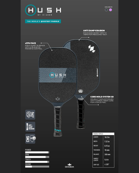Raquete Diadem Pickleball - Hush - Preta
